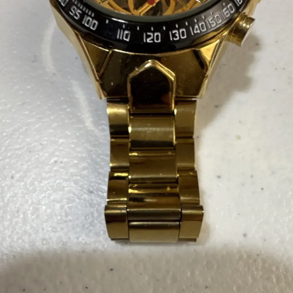 Winner TM432 Men's Wristwatch Gold Skeleton Automatic Tachymeter (B18)